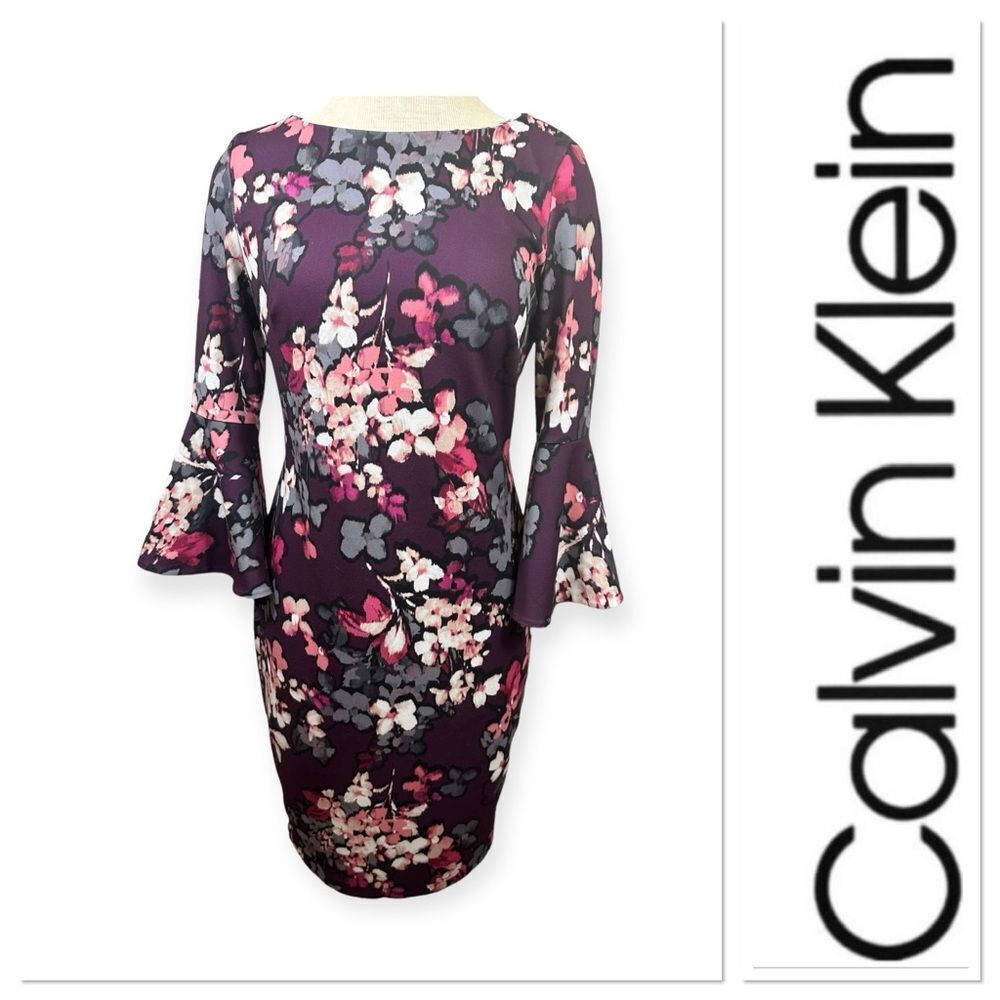 Calvin Klein Floral Midi Dress - Purple and Pink